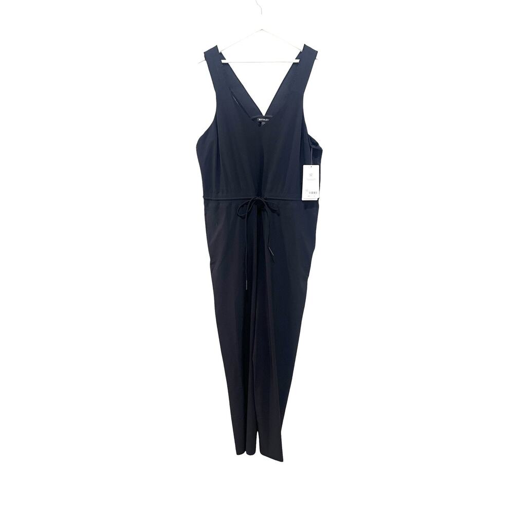 Athleta Jumpsuit Womens 16 Black Savannah Sleeveless V Neck Wide Leg Drawstring - Picture 2 of 12